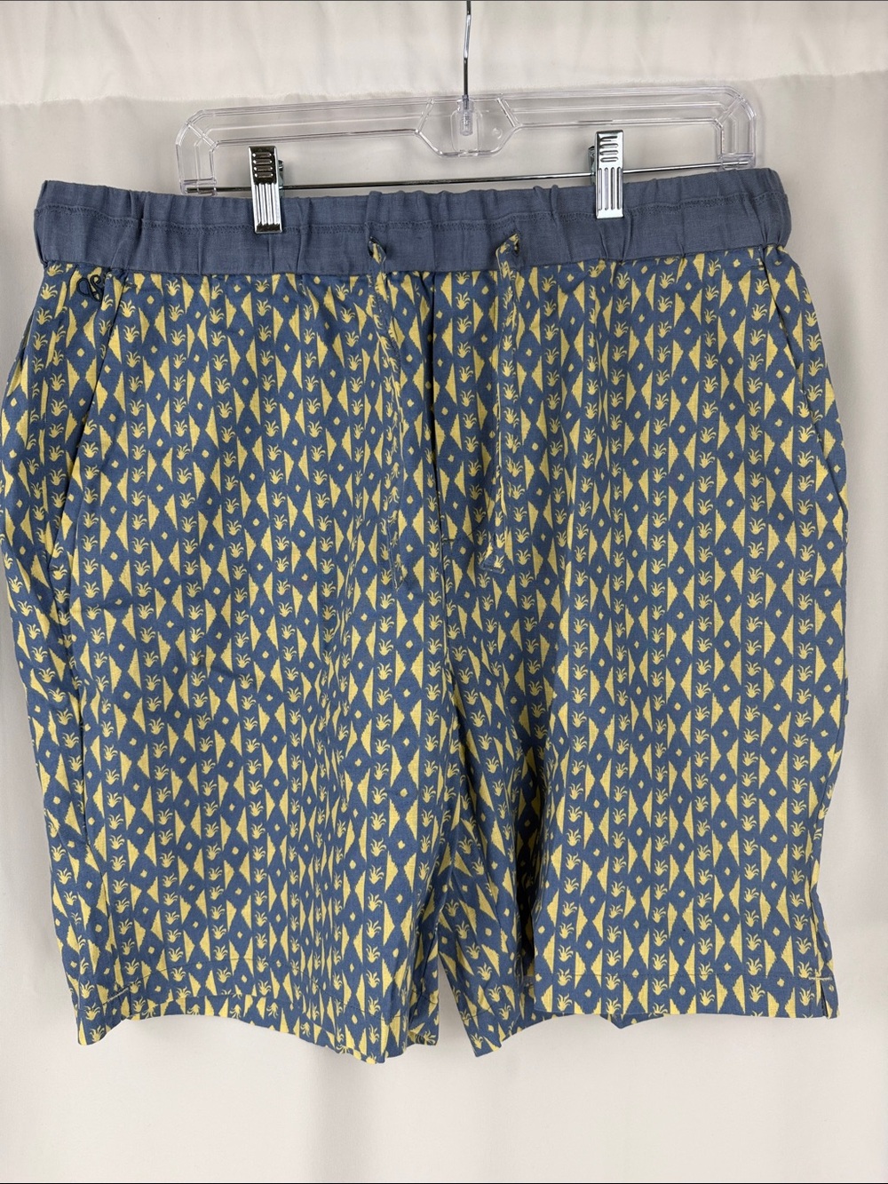 NWT Scotch & Soda Fave Linen Blend Geometric Shorts Blue Yellow XL